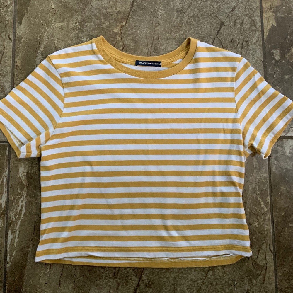 Brandy Melville white and yellow striped crop top